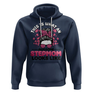 Funny Bonus Mom Hoodie This Is What An Awesome Stepmom Looks Like Pink Messy Bun TS02 Navy Printyourwear