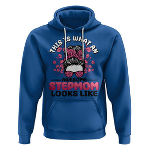 Funny Bonus Mom Hoodie This Is What An Awesome Stepmom Looks Like Pink Messy Bun TS02 Royal Blue Printyourwear