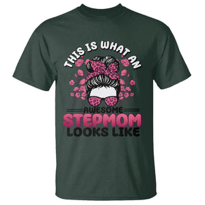 Funny Bonus Mom T Shirt This Is What An Awesome Stepmom Looks Like Pink Messy Bun TS02 Dark Forest Green Printyourwear