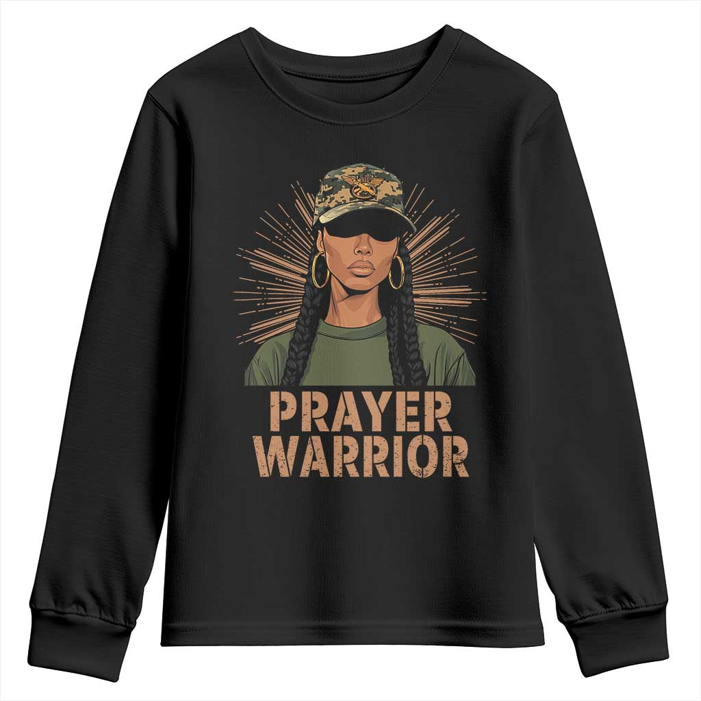 Black Prayer Warrior Youth Sweatshirt Jesus God Christian Camo Girl TS02 Black Print Your Wear
