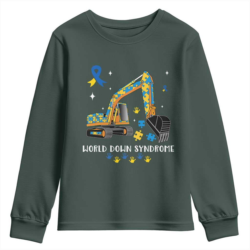 World Down Syndrome Awareness Day Bulldozer Youth Sweatshirt TS02 Dark Forest Green Print Your Wear