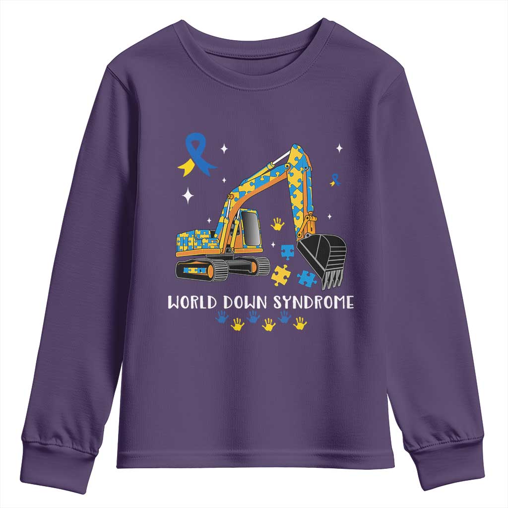 World Down Syndrome Awareness Day Bulldozer Youth Sweatshirt TS02 Purple Print Your Wear