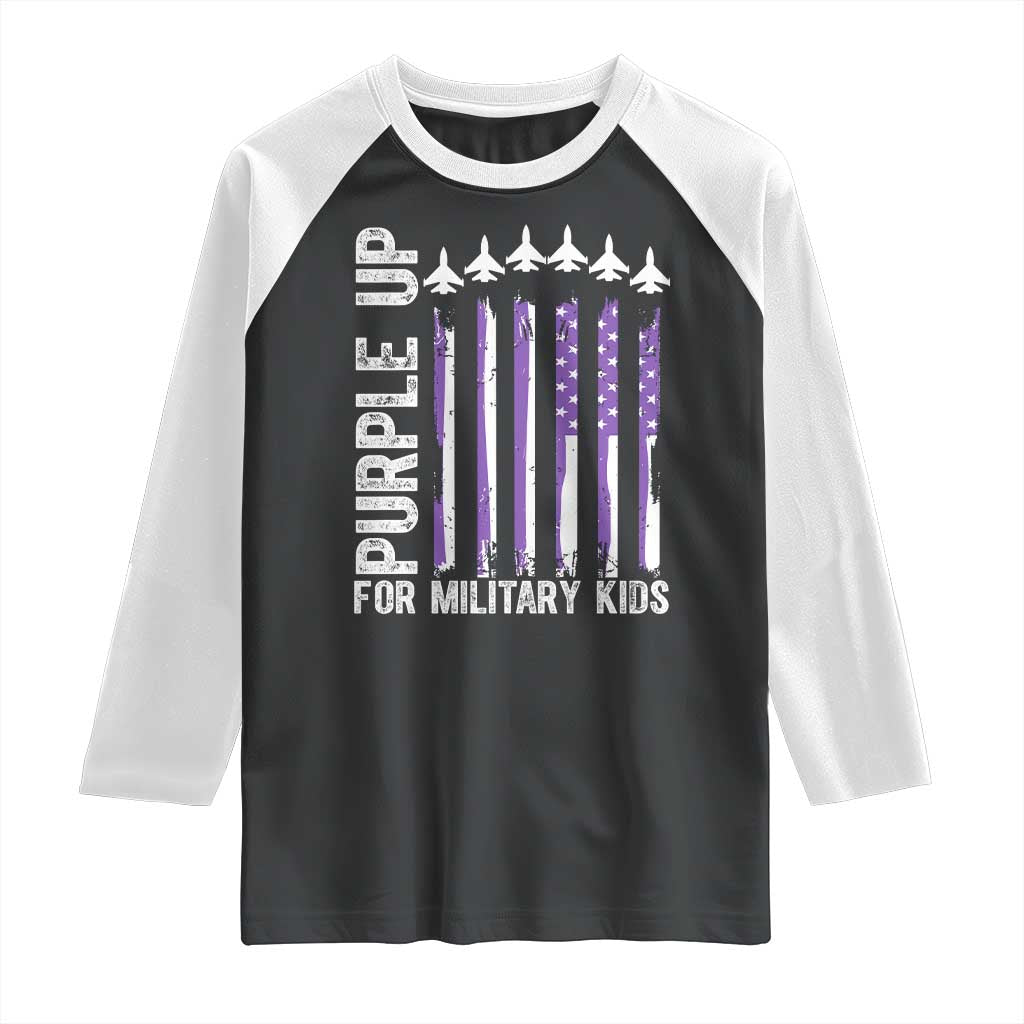 Purple Up For Military Kids Raglan Shirt American Flag Air Force Military Child Month TS02 Black White Print Your Wear