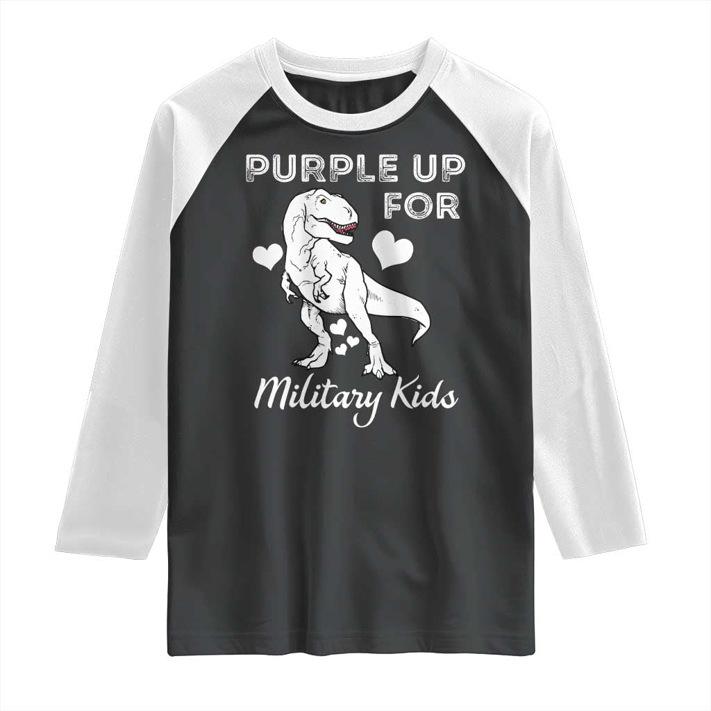 Purple Up For Military Kids Raglan Shirt Military Child Month Dinosaur TS02 Black White Print Your Wear