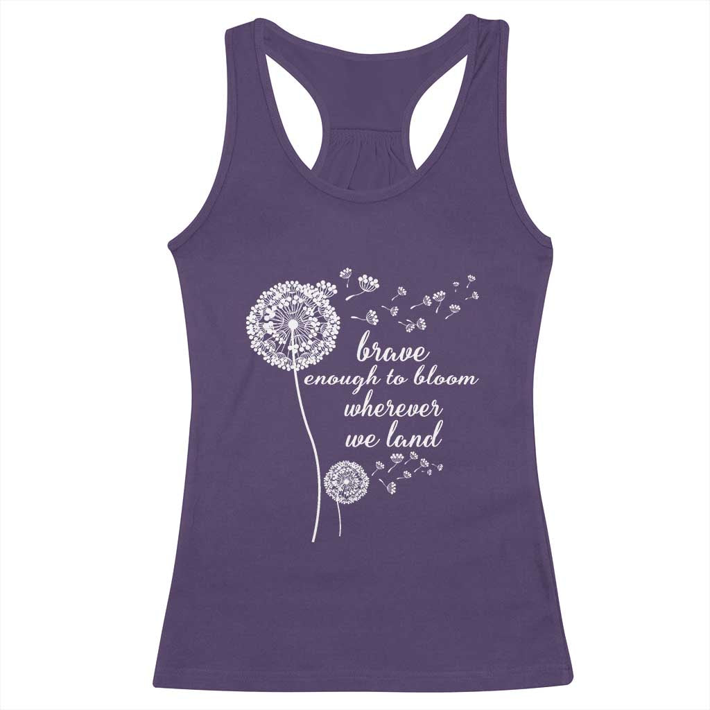 Purple Up For Military Kids Racerback Tank Top Brave Enough To Bloom Wherever We Land Month of Military Child TS02 Purple Print Your Wear