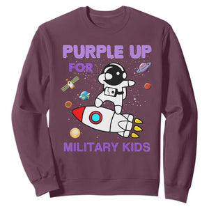 Purple Up For Military Kids Sweatshirt Military Child Month Astronaut Outer Space TS02 Maroon Print Your Wear