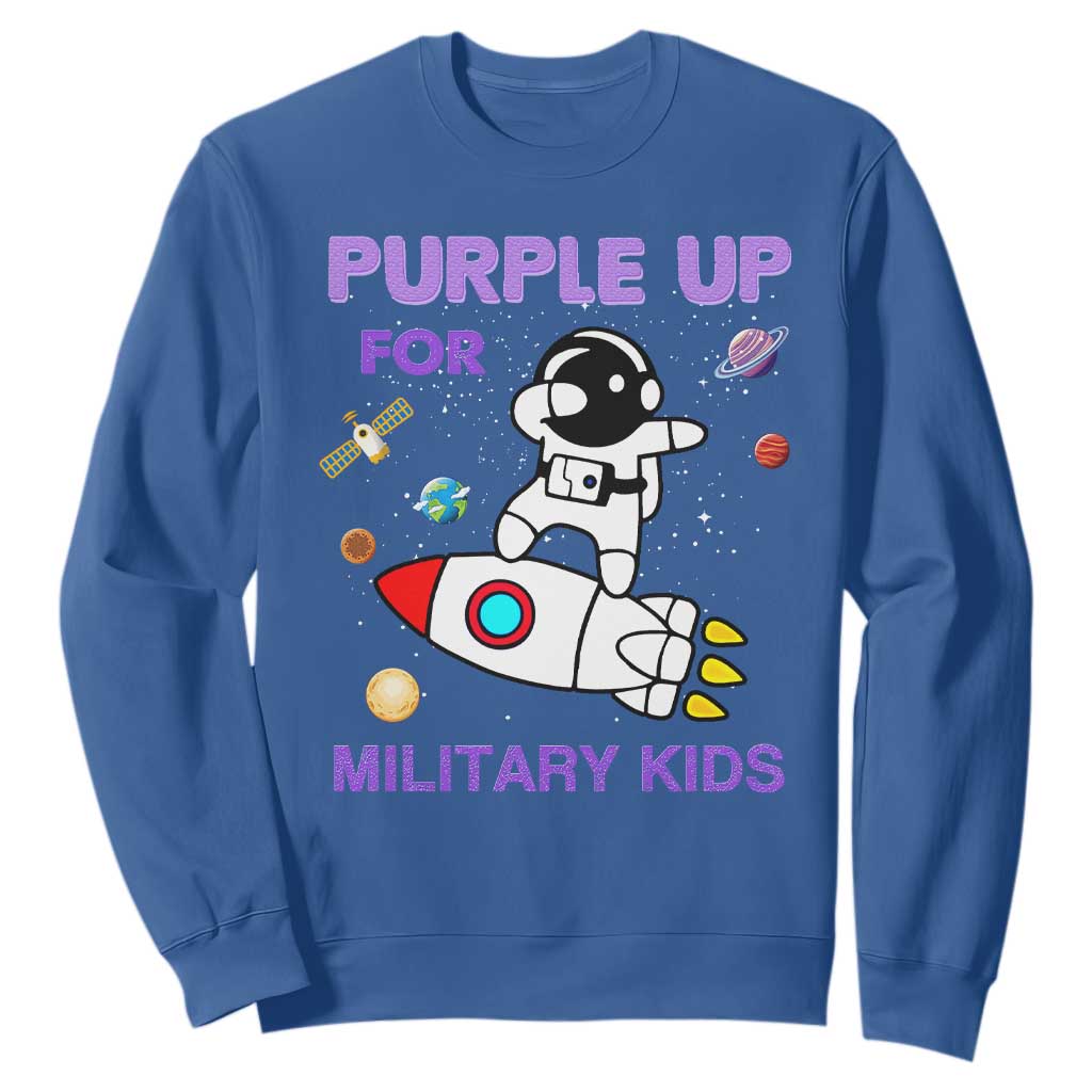 Purple Up For Military Kids Sweatshirt Military Child Month Astronaut Outer Space TS02 Royal Blue Print Your Wear