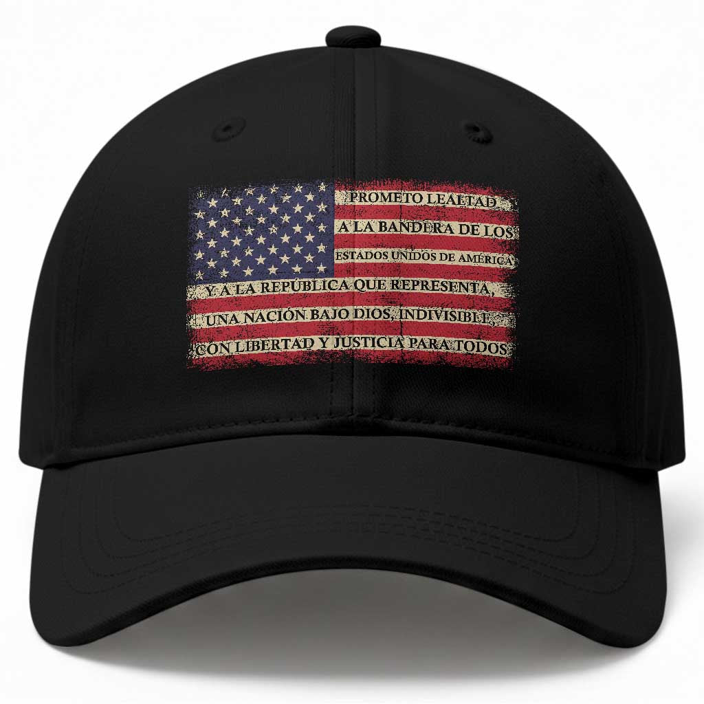 Spanish Pledge of Allegiance USA Flag Vintage Patriotic Graphic Baseball Cap American Patriot Promesa de Lealtad TS02 Print Your Wear