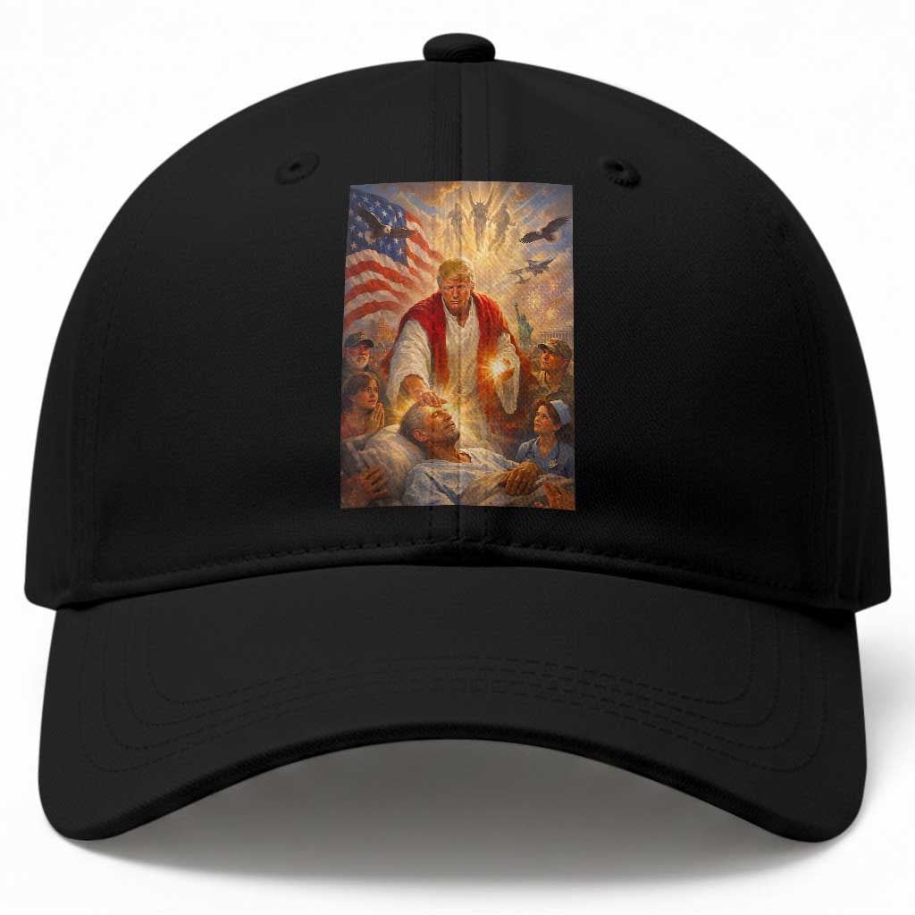 Trump The Healer Oil Painting Graphic Baseball Cap Sacred Heart Divine Mercy Political Parody TS02 Print Your Wear