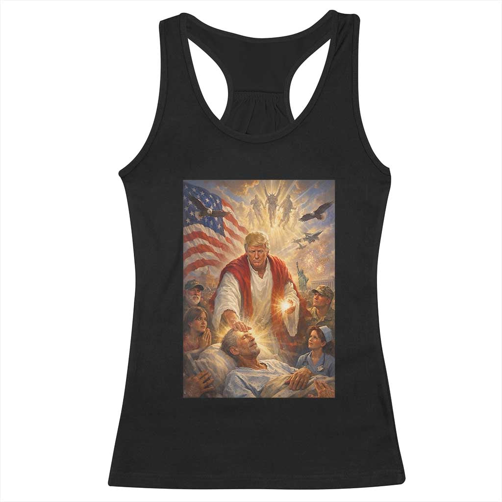 Trump The Healer Oil Painting Graphic Racerback Tank Top Sacred Heart Divine Mercy Political Parody TS02 Black Print Your Wear