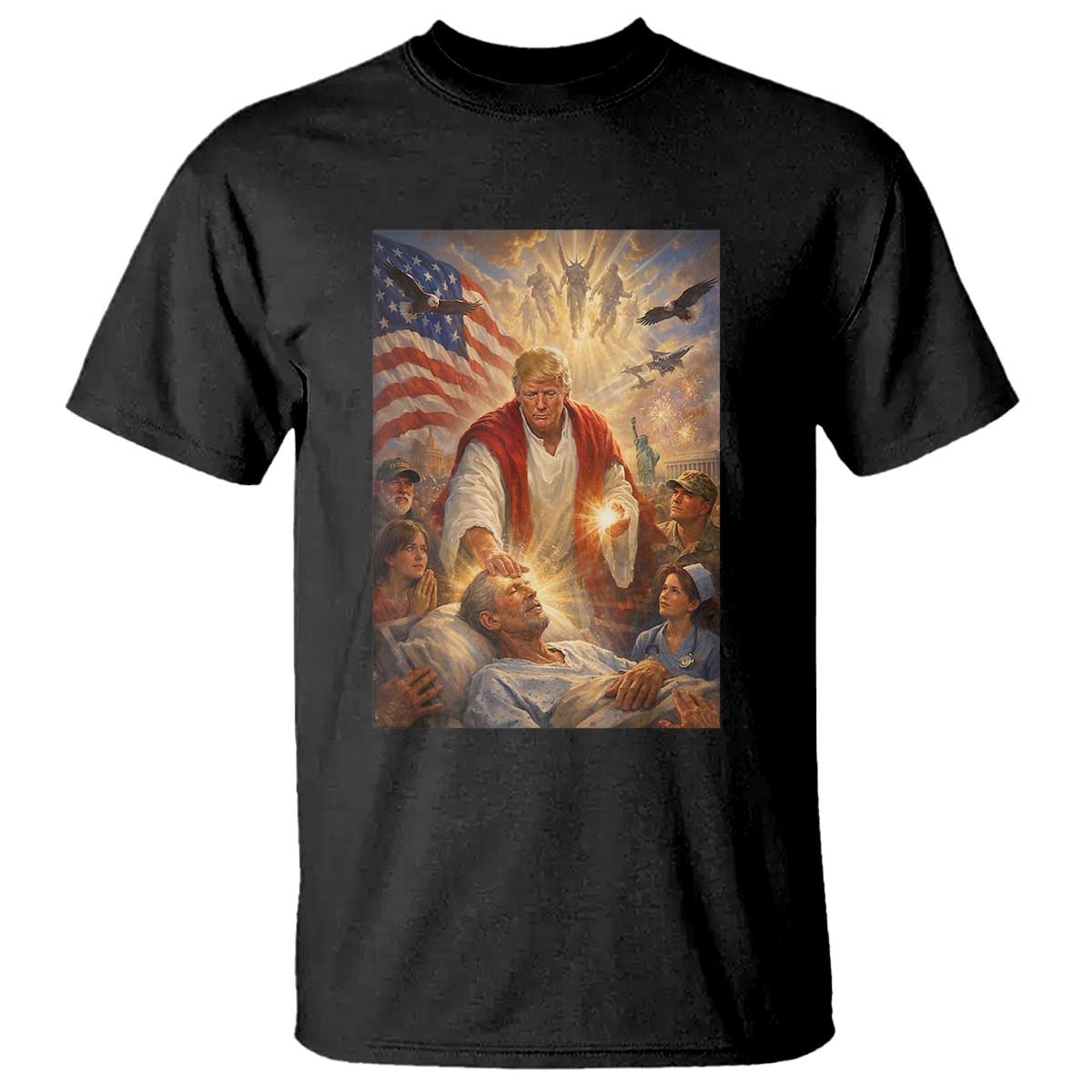 Trump The Healer Oil Painting Graphic T Shirt Sacred Heart Divine Mercy Political Parody TS02 Black Print Your Wear