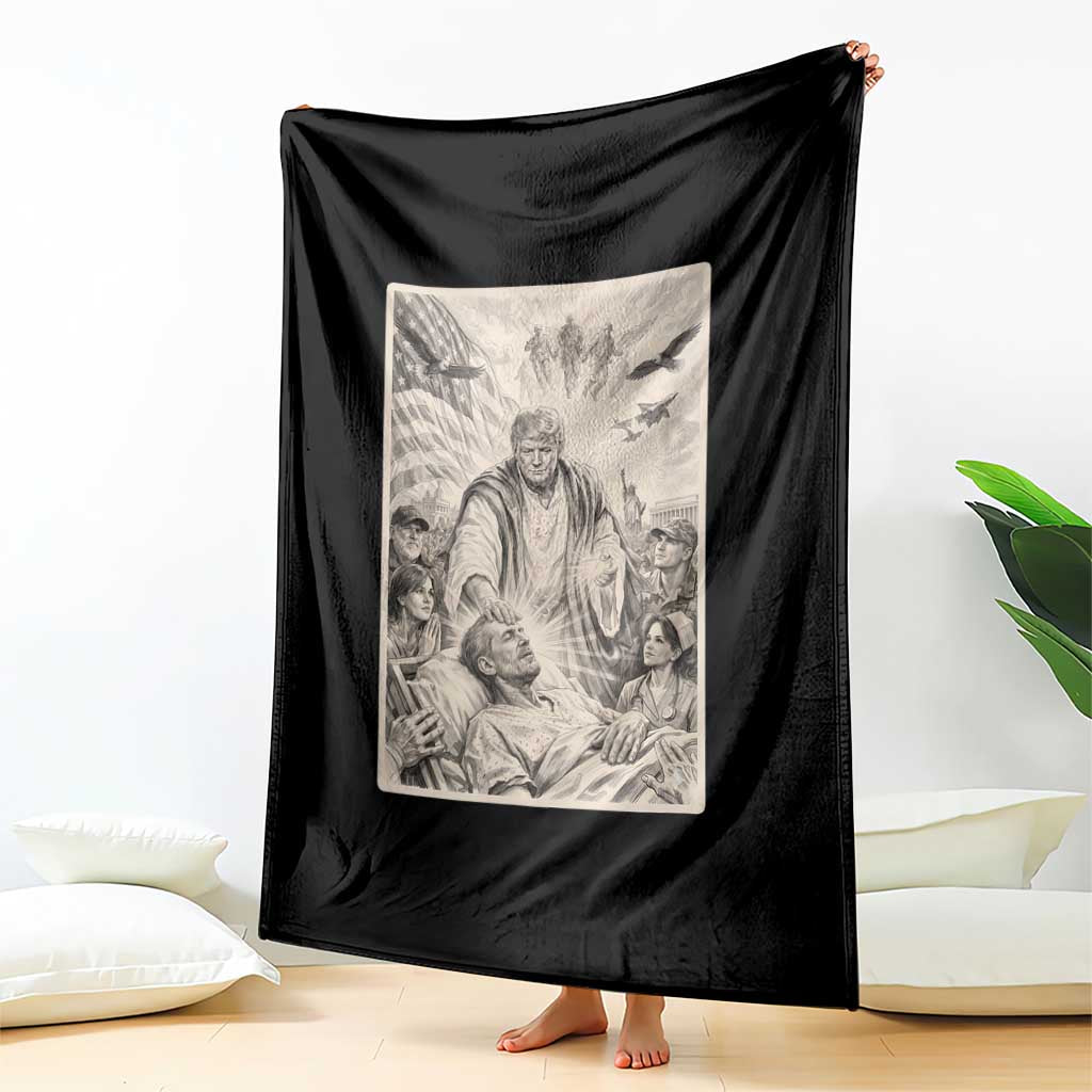 Trump The Healer Graphic Throw Blanket Vintage Etching Style Religious Political Satire TS02 Print Your Wear