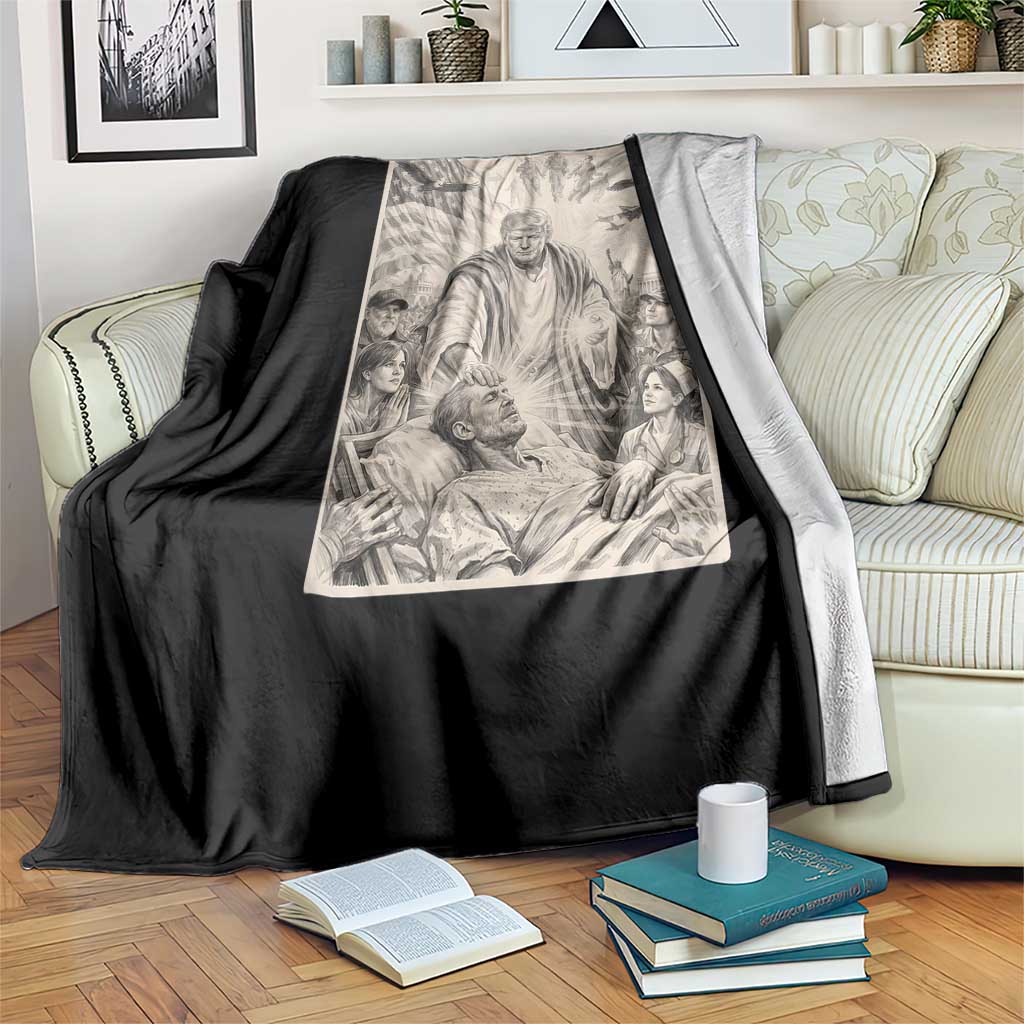 Trump The Healer Graphic Throw Blanket Vintage Etching Style Religious Political Satire TS02 Print Your Wear