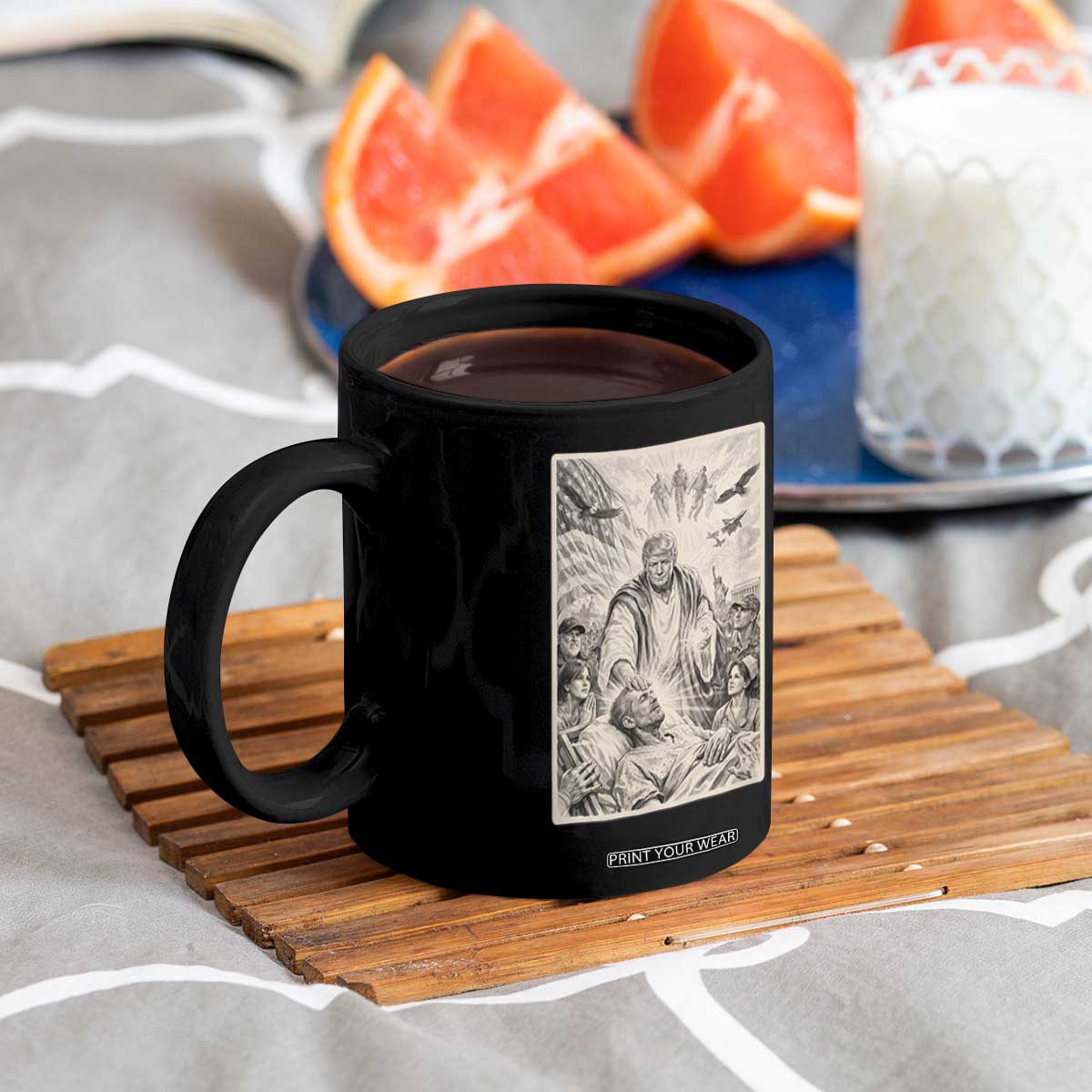 Trump The Healer Graphic Coffee Mug Vintage Etching Style Religious Political Satire TS02 Print Your Wear