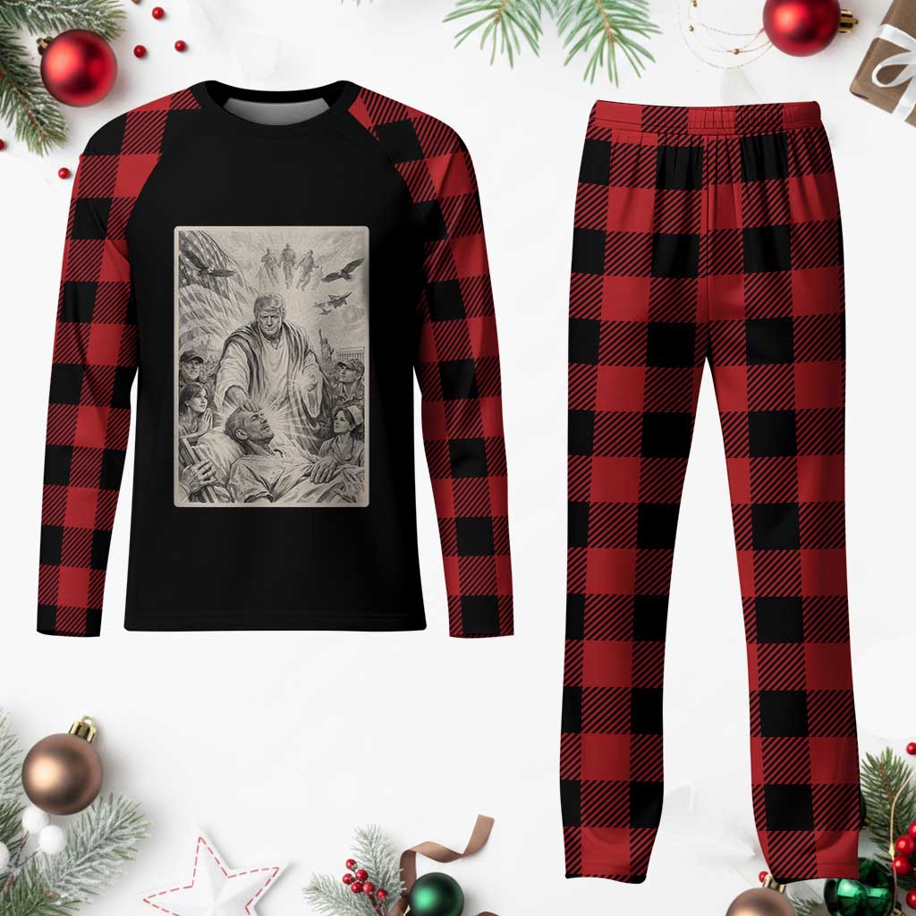 Trump The Healer Graphic Plaid Pajama Set Vintage Etching Style Religious Political Satire TS02 Buffalo Plaid Print Your Wear