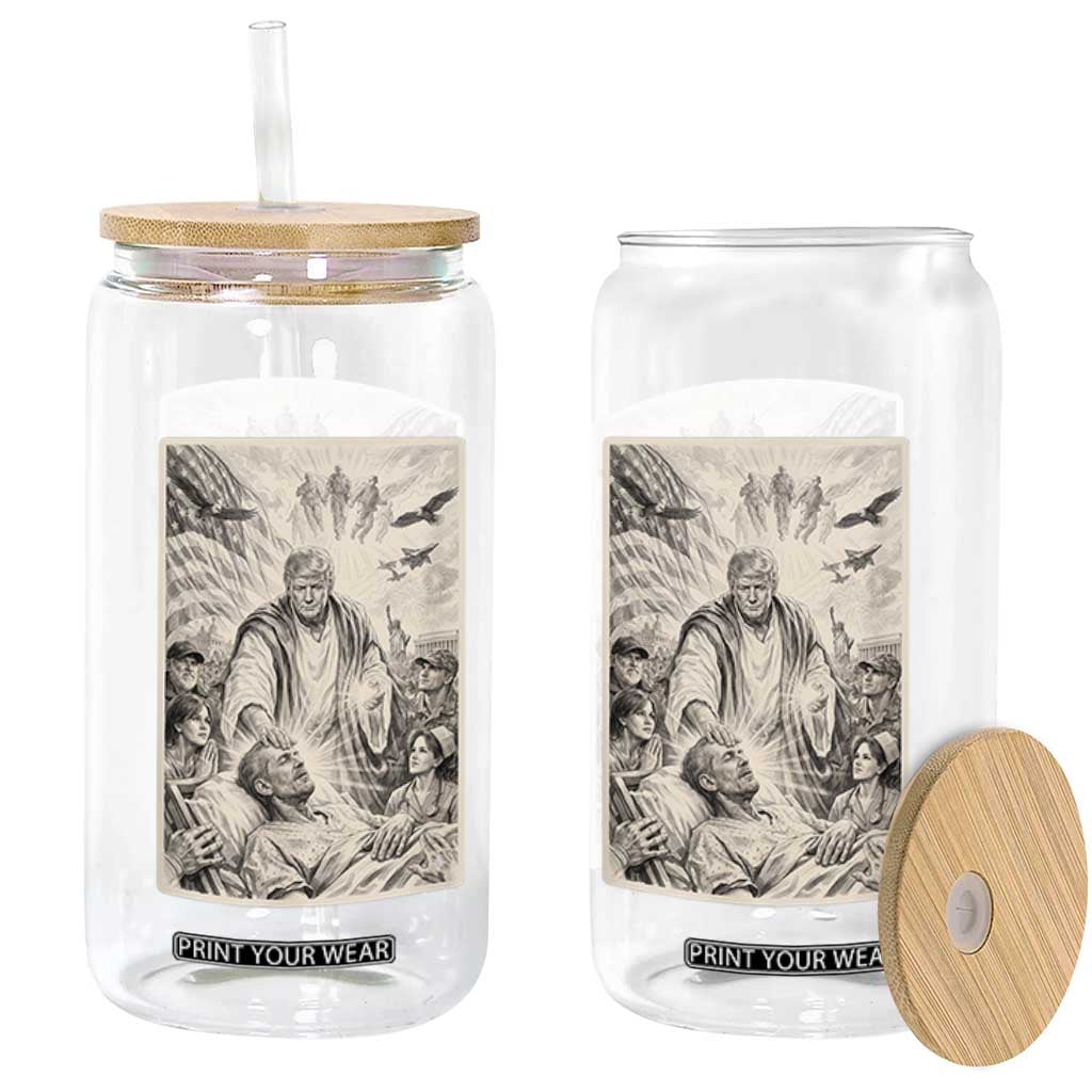 Trump The Healer Graphic Glass Can Vintage Etching Style Religious Political Satire TS02 Print Your Wear