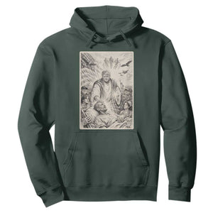 Trump The Healer Graphic Hoodie Vintage Etching Style Religious Political Satire TS02 Dark Forest Green Print Your Wear