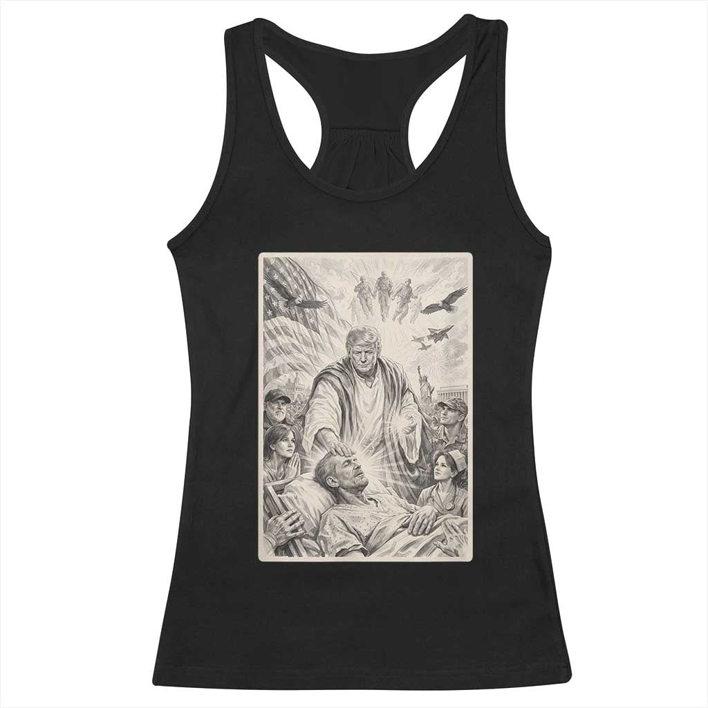 Trump The Healer Graphic Racerback Tank Top Vintage Etching Style Religious Political Satire TS02 Black Print Your Wear