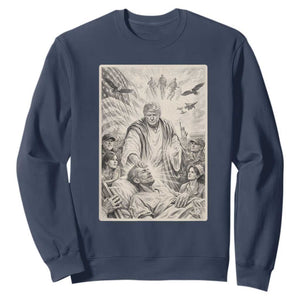 Trump The Healer Graphic Sweatshirt Vintage Etching Style Religious Political Satire TS02 Navy Print Your Wear