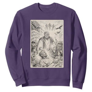 Trump The Healer Graphic Sweatshirt Vintage Etching Style Religious Political Satire TS02 Purple Print Your Wear