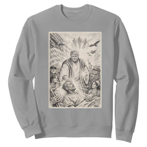Trump The Healer Graphic Sweatshirt Vintage Etching Style Religious Political Satire TS02 Sport Gray Print Your Wear