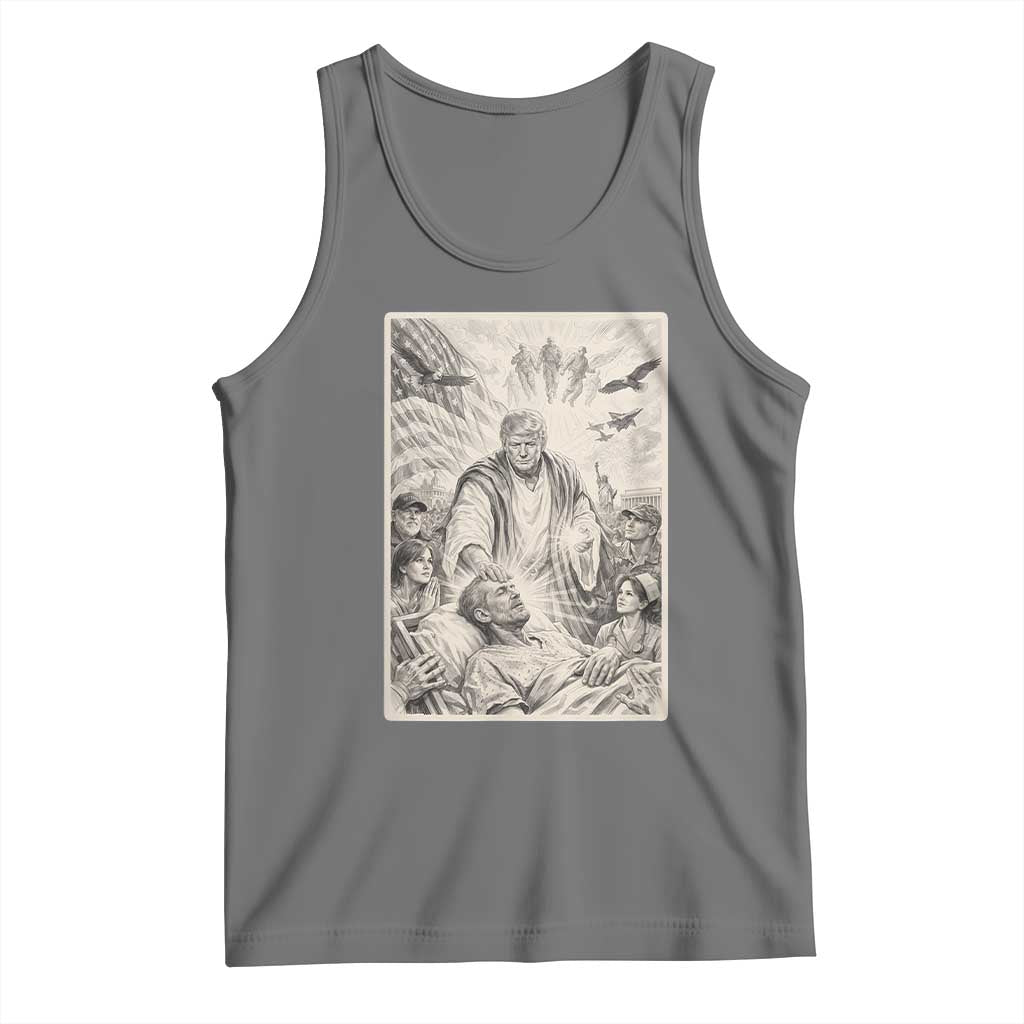 Trump The Healer Graphic Tank Top Vintage Etching Style Religious Political Satire TS02 Black Heather Print Your Wear