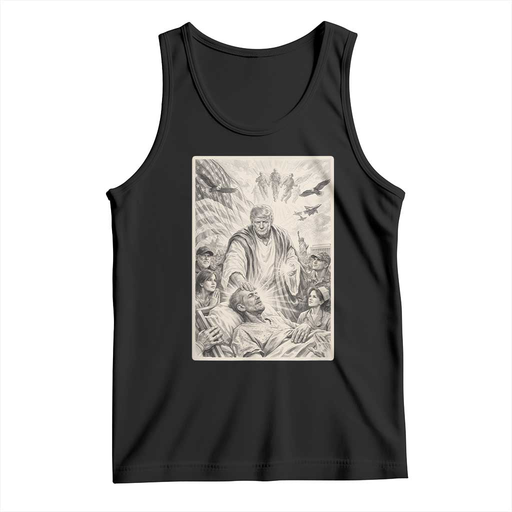 Trump The Healer Graphic Tank Top Vintage Etching Style Religious Political Satire TS02 Black Print Your Wear