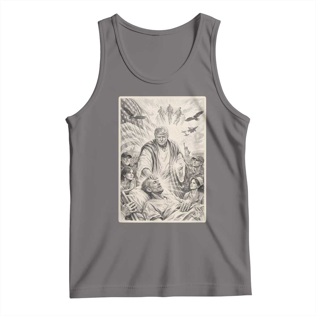 Trump The Healer Graphic Tank Top Vintage Etching Style Religious Political Satire TS02 Deep Heather Print Your Wear