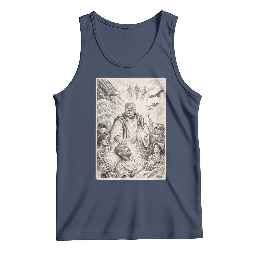 Trump The Healer Graphic Tank Top Vintage Etching Style Religious Political Satire TS02 Navy Print Your Wear
