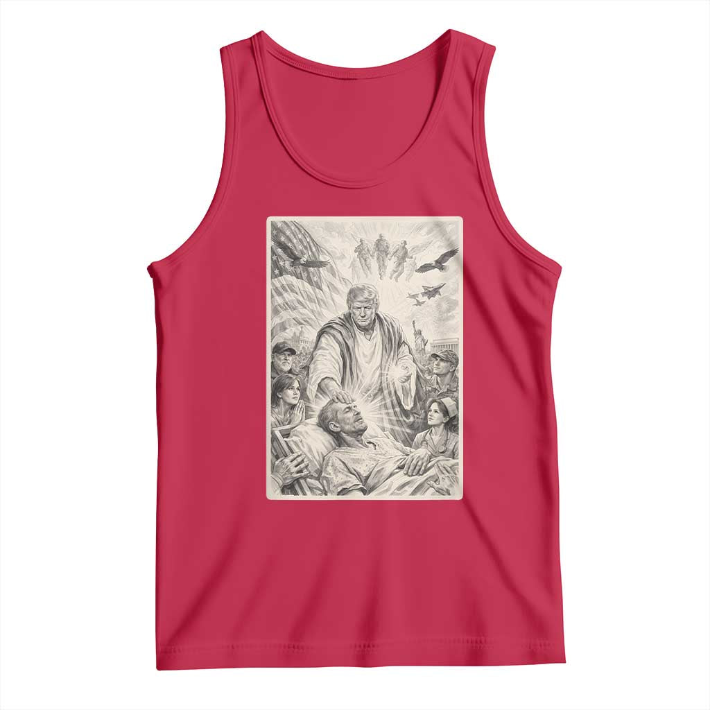 Trump The Healer Graphic Tank Top Vintage Etching Style Religious Political Satire TS02 Red Print Your Wear