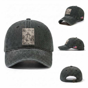 Trump The Healer Graphic Washed Cotton Baseball Cap Vintage Etching Style Religious Political Satire TS02 Washed Cap Universal Fit Dark Green Print Your Wear
