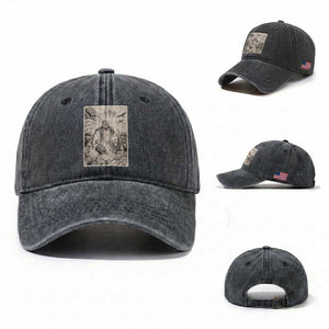 Trump The Healer Graphic Washed Cotton Baseball Cap Vintage Etching Style Religious Political Satire TS02 Washed Cap Universal Fit Dark Gray Print Your Wear