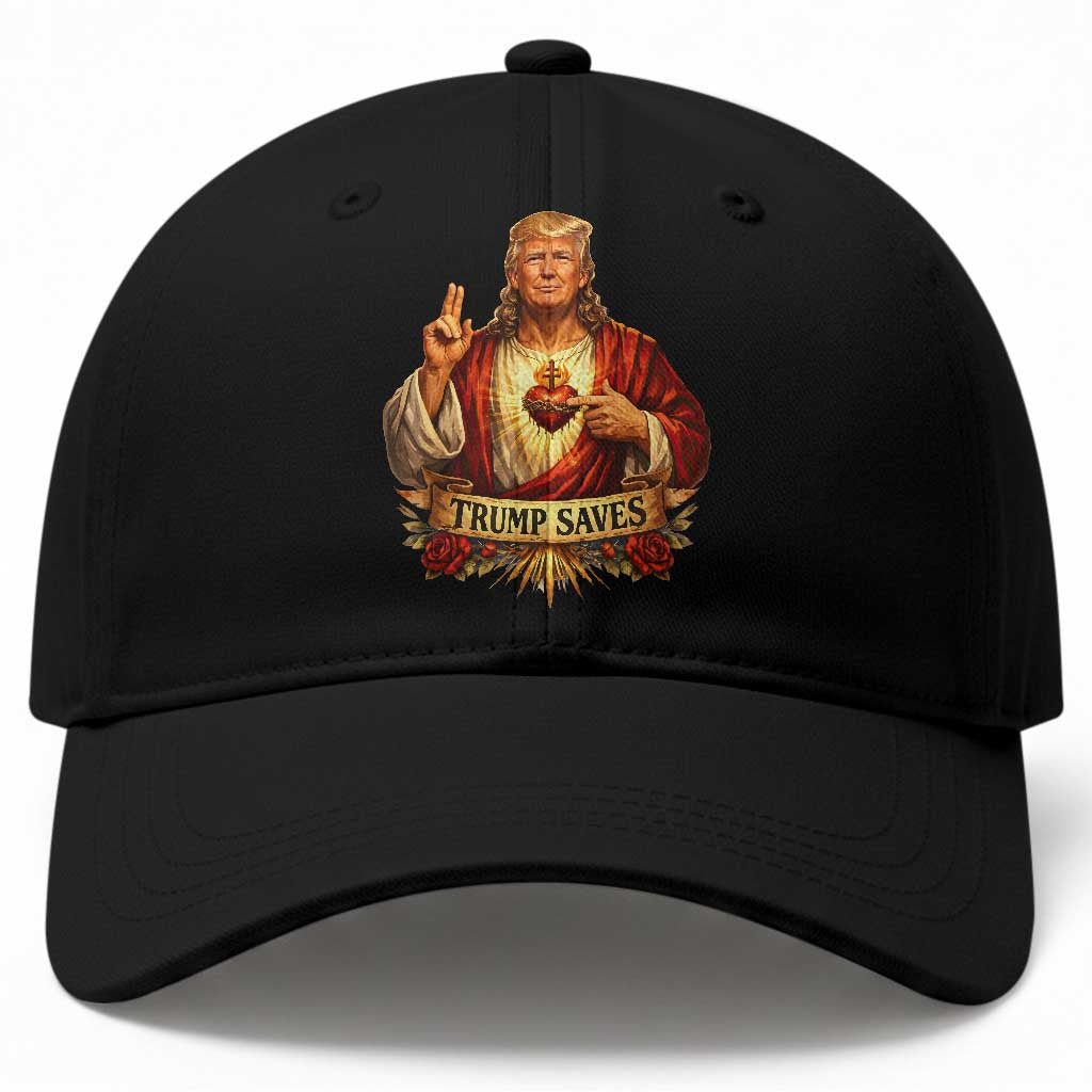 Trump Saves Sacred Heart Religious Parody Baseball Cap Jesus-Like Devine Leader Political Satire TS02 Print Your Wear