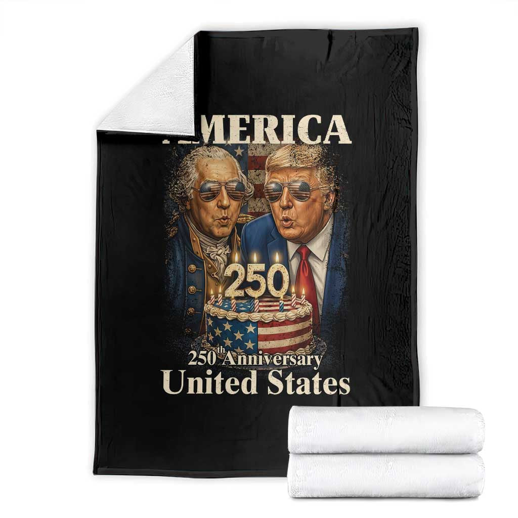 USA 250th Anniversary George Washington and Trump Birthday Cake Throw Blanket 250 Years 1776 2026 Patriotic Celebration TS02 Black Print Your Wear