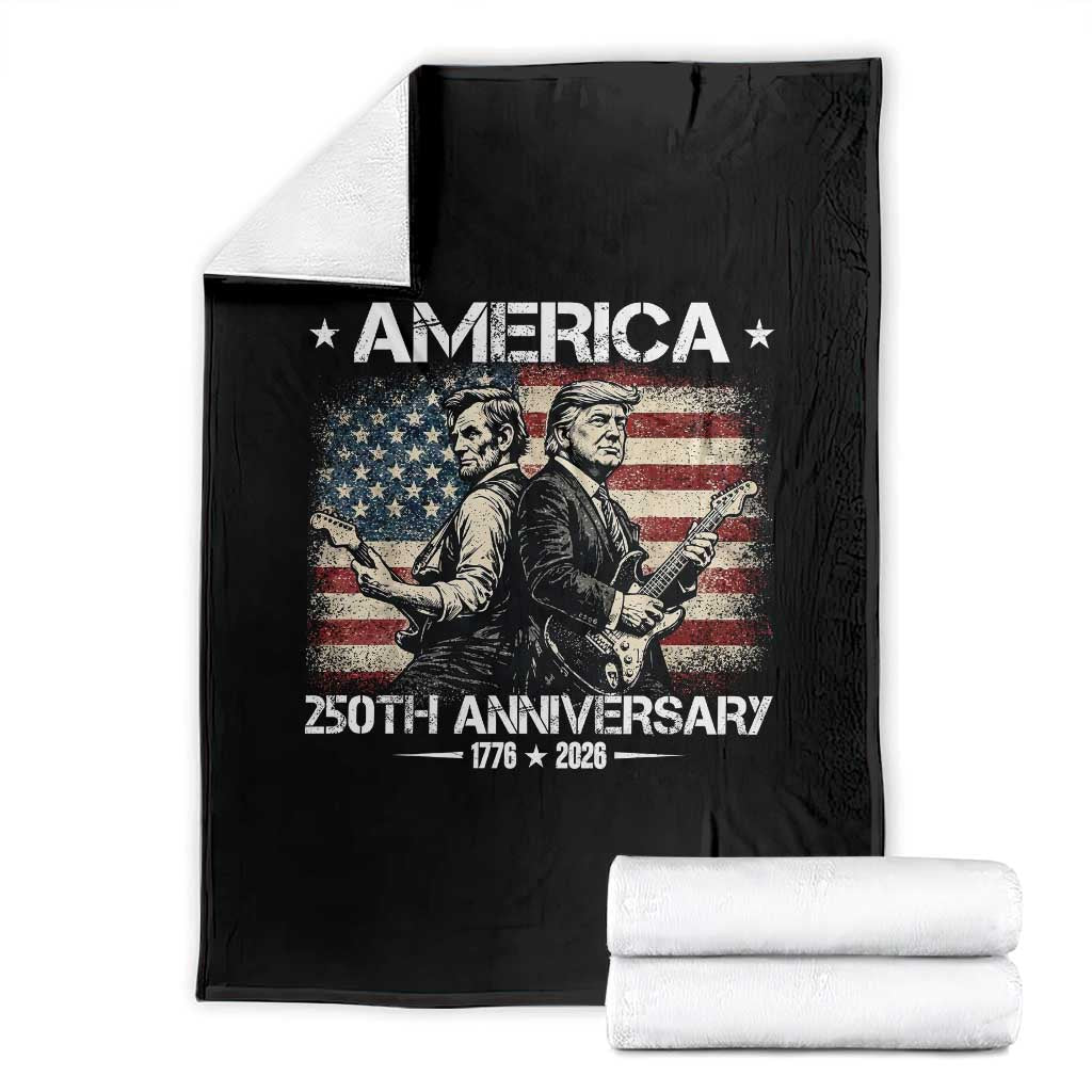 250th Anniversary Abraham Lincoln and Trump Rocking Throw Blanket Rock n Roll Electric Guitar Duel Patriotic 1776-2026 TS02 Black Print Your Wear