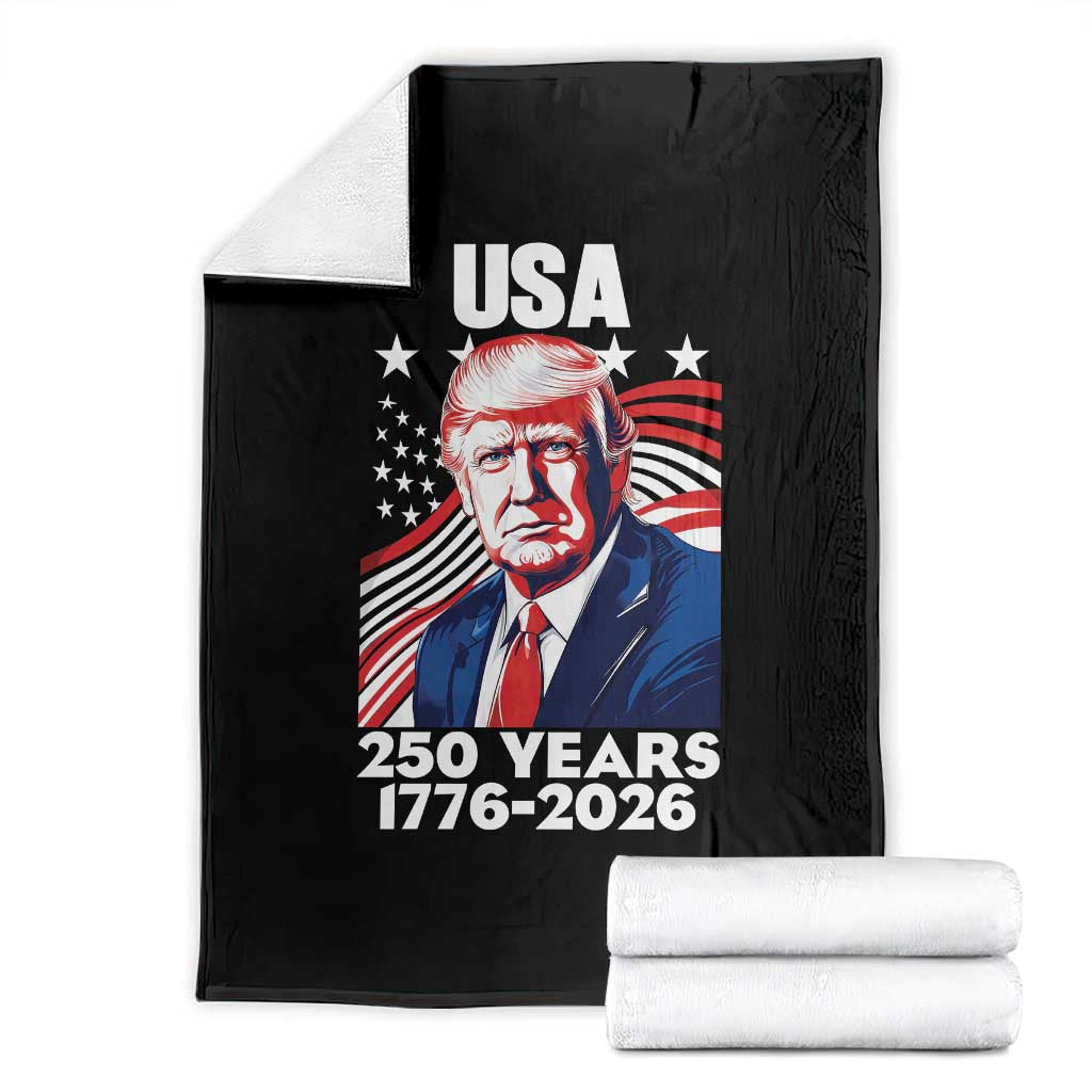 USA 250 Years 1776-2026 Trump Patriotic Portrait Throw Blanket American Flag Semiquincentennial Celebration TS02 Black Print Your Wear