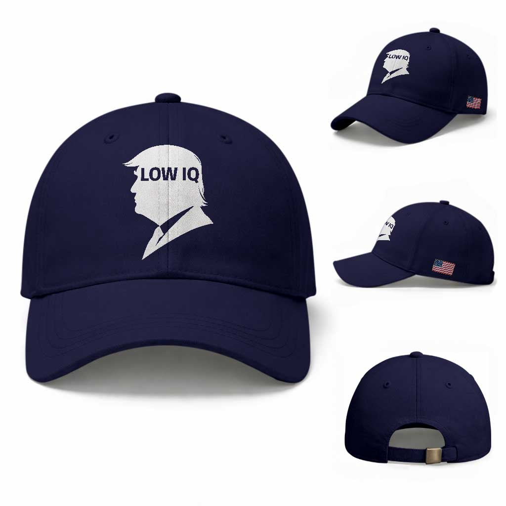 Low IQ Political Silhouette Profile Humor Baseball Cap Satirical Politics Subtle Hate TS02 Baseball Cap Universal Fit Dark Blue Print Your Wear