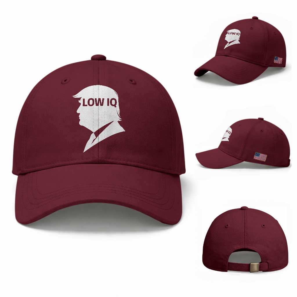 Low IQ Political Silhouette Profile Humor Baseball Cap Satirical Politics Subtle Hate TS02 Baseball Cap Universal Fit Maroon Print Your Wear