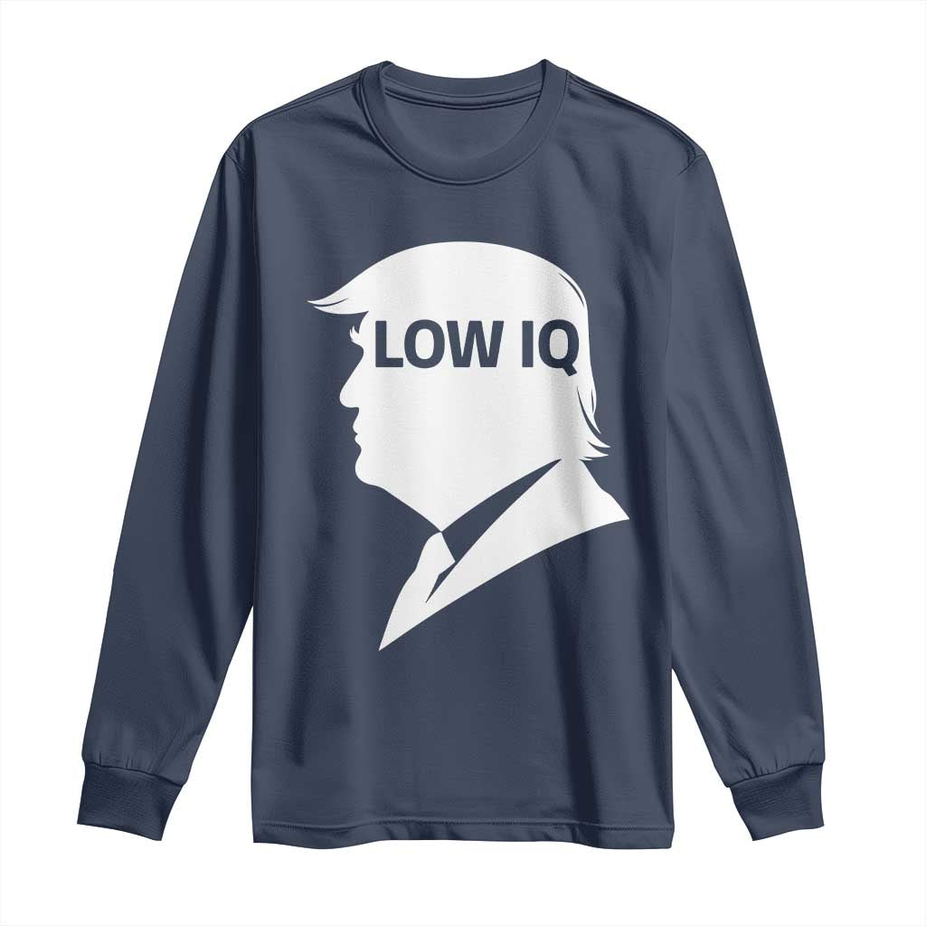 Low IQ Political Silhouette Profile Humor Long Sleeve Shirt Satirical Politics Subtle Hate TS02 Navy Print Your Wear