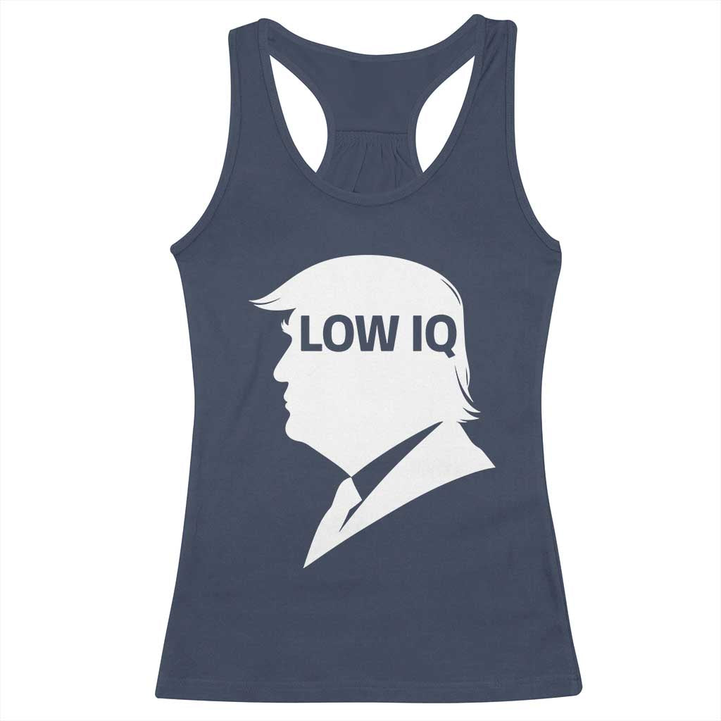 Low IQ Political Silhouette Profile Humor Racerback Tank Top Satirical Politics Subtle Hate TS02 Navy Print Your Wear