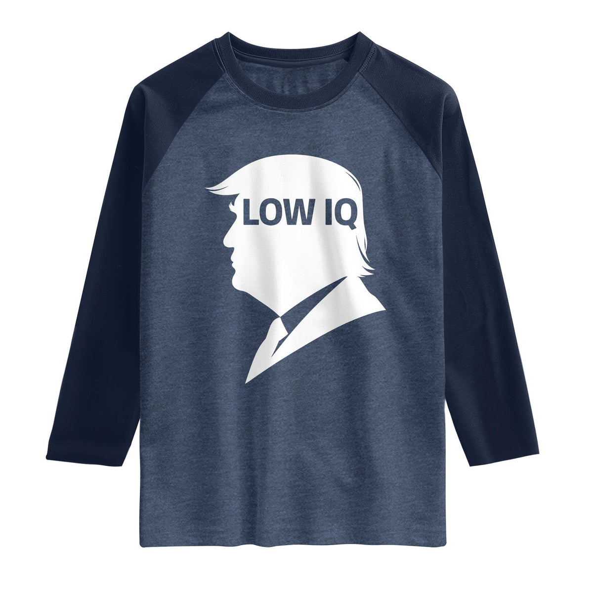Low IQ Political Silhouette Profile Humor Raglan Shirt Satirical Politics Subtle Hate TS02 Heather Denim Navy Print Your Wear