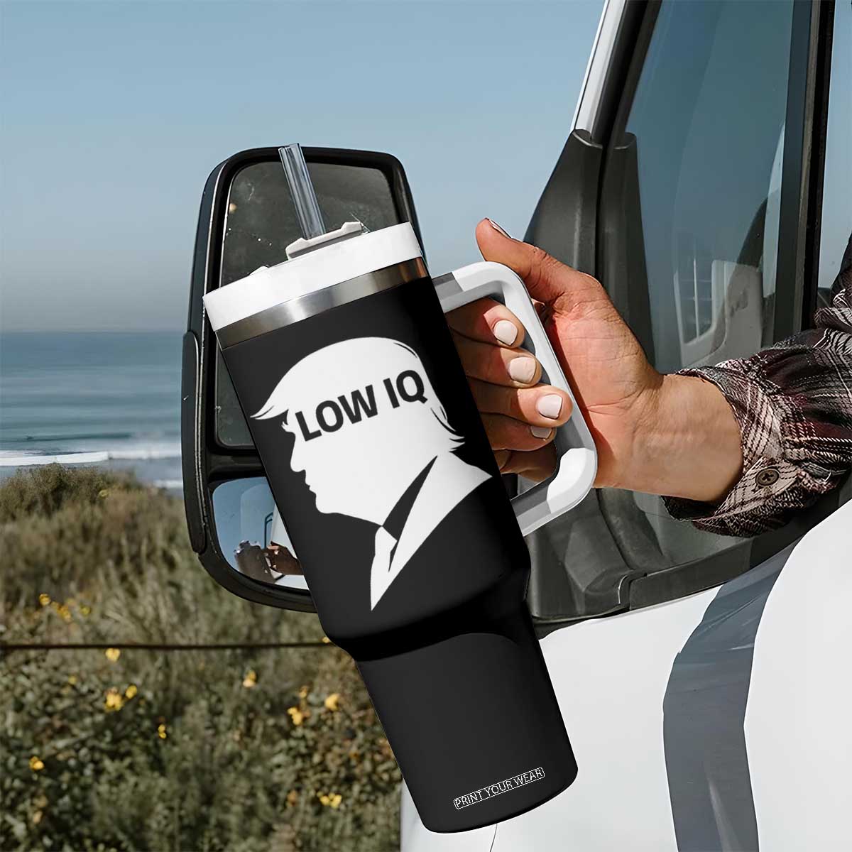 Low IQ Political Silhouette Profile Humor Tumbler With Handle Satirical Politics Subtle Hate TS02 Print Your Wear