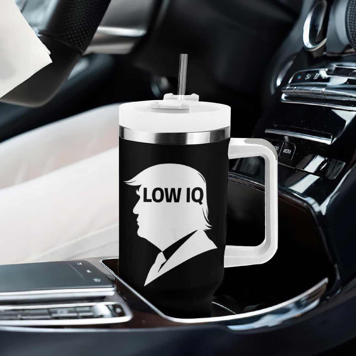 Low IQ Political Silhouette Profile Humor Tumbler With Handle Satirical Politics Subtle Hate TS02 Print Your Wear