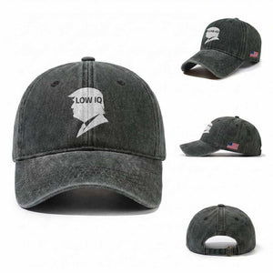 Low IQ Political Silhouette Profile Humor Washed Cotton Baseball Cap Satirical Politics Subtle Hate TS02 Washed Cap Universal Fit Dark Green Print Your Wear