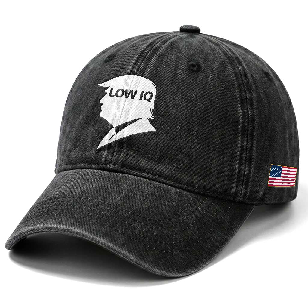 Low IQ Political Silhouette Profile Humor Washed Cotton Baseball Cap Satirical Politics Subtle Hate TS02 Print Your Wear