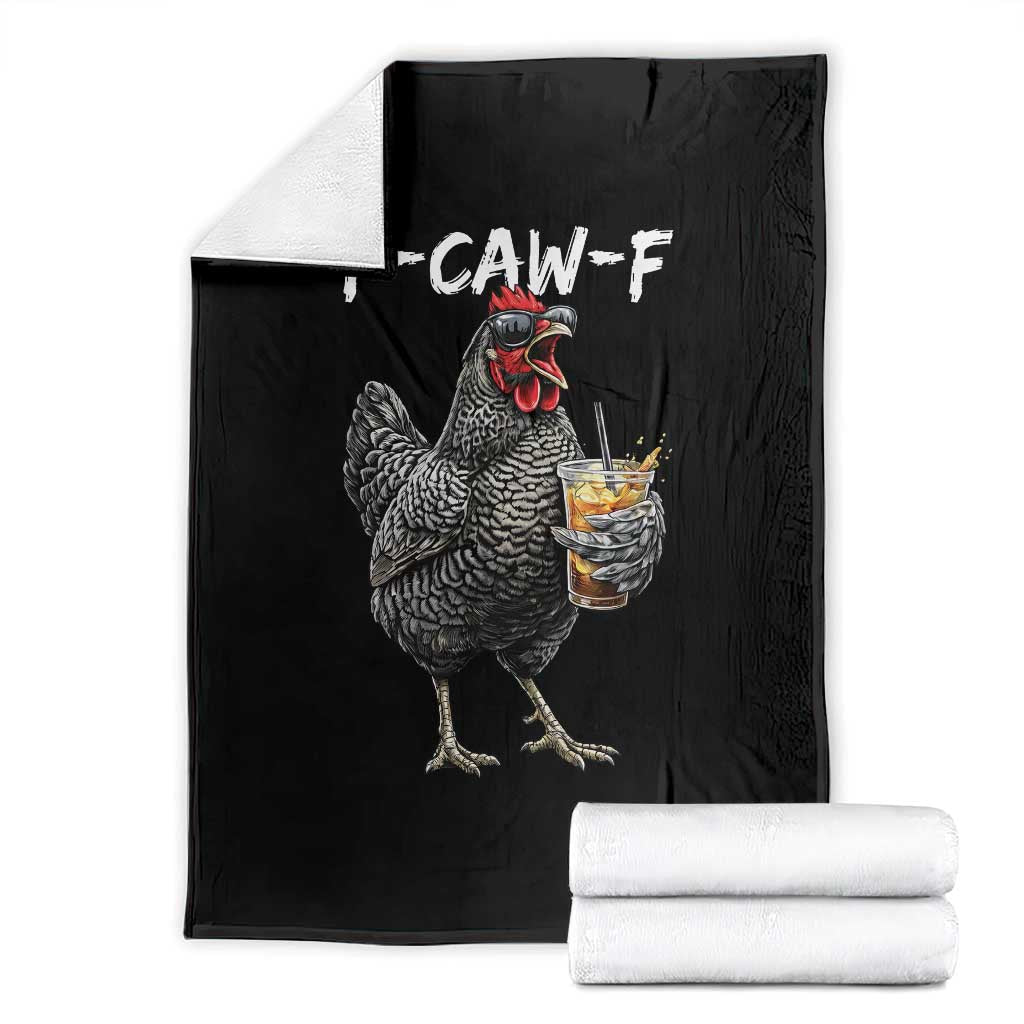 F-CAW-F Sarcastic Chicken Drinking Coffee Throw Blanket Funny Morning Mood Grumpy Hen Iced Coffee Lover TS02 Black Print Your Wear