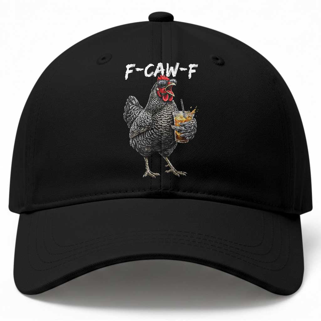 F-CAW-F Sarcastic Chicken Drinking Coffee Baseball Cap Funny Morning Mood Grumpy Hen Iced Coffee Lover TS02 Print Your Wear