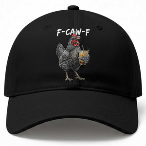F-CAW-F Sarcastic Chicken Drinking Coffee Baseball Cap Funny Morning Mood Grumpy Hen Iced Coffee Lover TS02 Print Your Wear