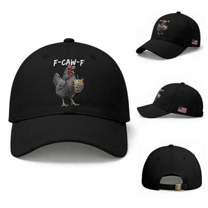 F-CAW-F Sarcastic Chicken Drinking Coffee Baseball Cap Funny Morning Mood Grumpy Hen Iced Coffee Lover TS02 Baseball Cap Universal Fit Black Print Your Wear