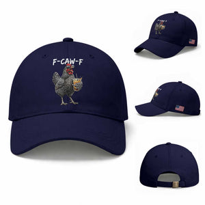 F-CAW-F Sarcastic Chicken Drinking Coffee Baseball Cap Funny Morning Mood Grumpy Hen Iced Coffee Lover TS02 Baseball Cap Universal Fit Dark Blue Print Your Wear